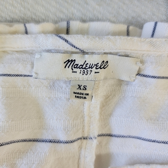Madewell Linen Blend Striped Short Tie Sleeve Shift Dress Ivory Black Size XS - Picture 8 of 10